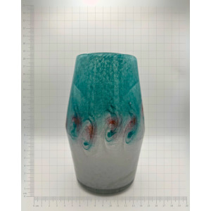 Vasart Signed V017 Green & White 7½" Vase with Molten Murriles, 1940s/50s