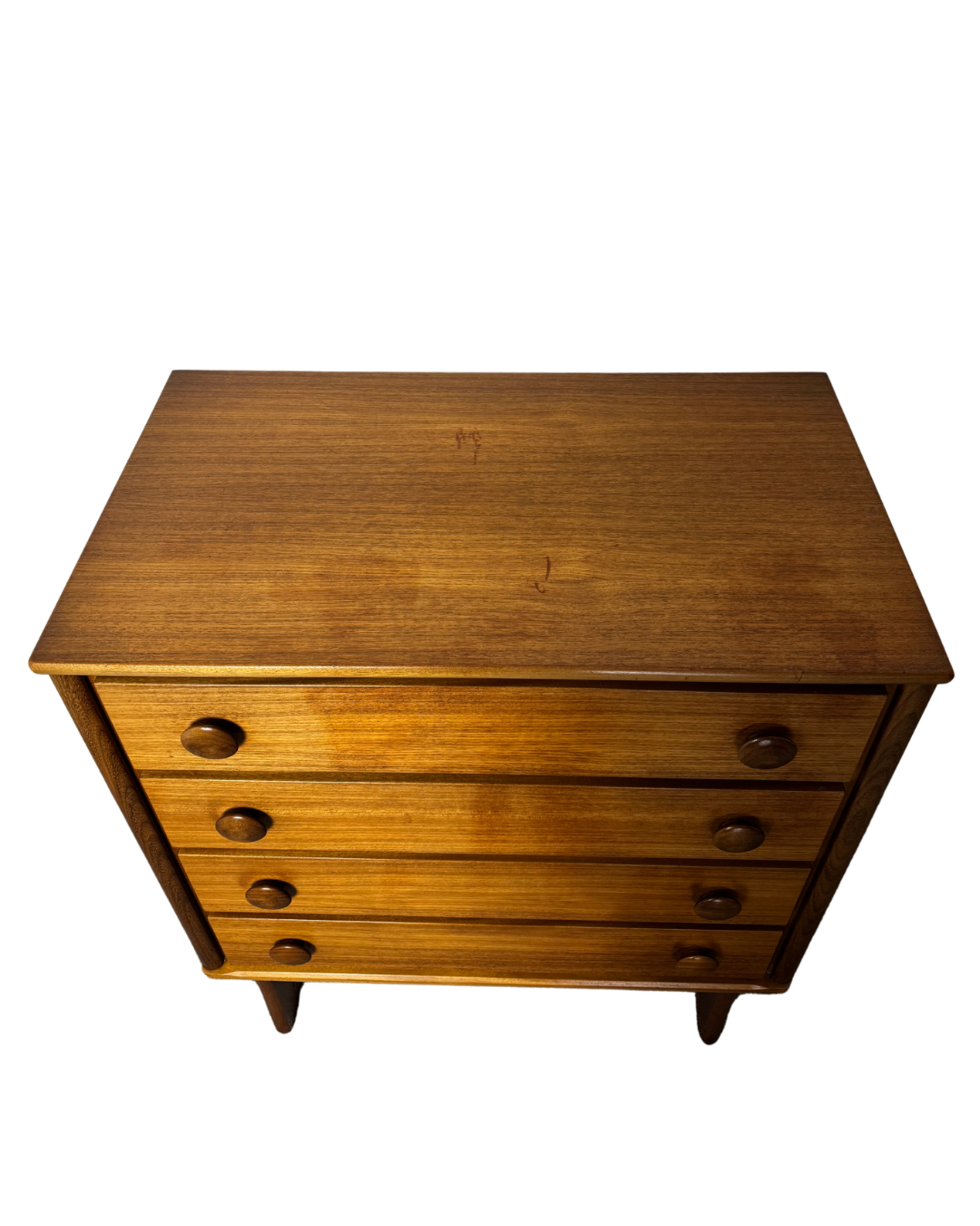 Mid-Century Danish Style Teak & Mahogany Tallboy Chest of Drawers on Sleigh Legs.