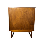Mid-Century Danish Style Teak & Mahogany Tallboy Chest of Drawers on Sleigh Legs.