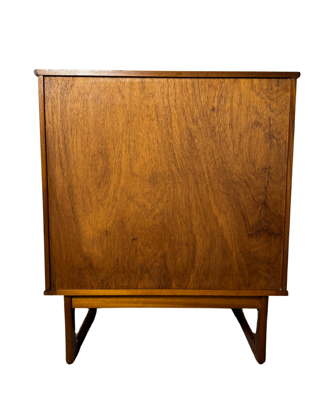 Mid-Century Danish Style Teak & Mahogany Tallboy Chest of Drawers on Sleigh Legs.