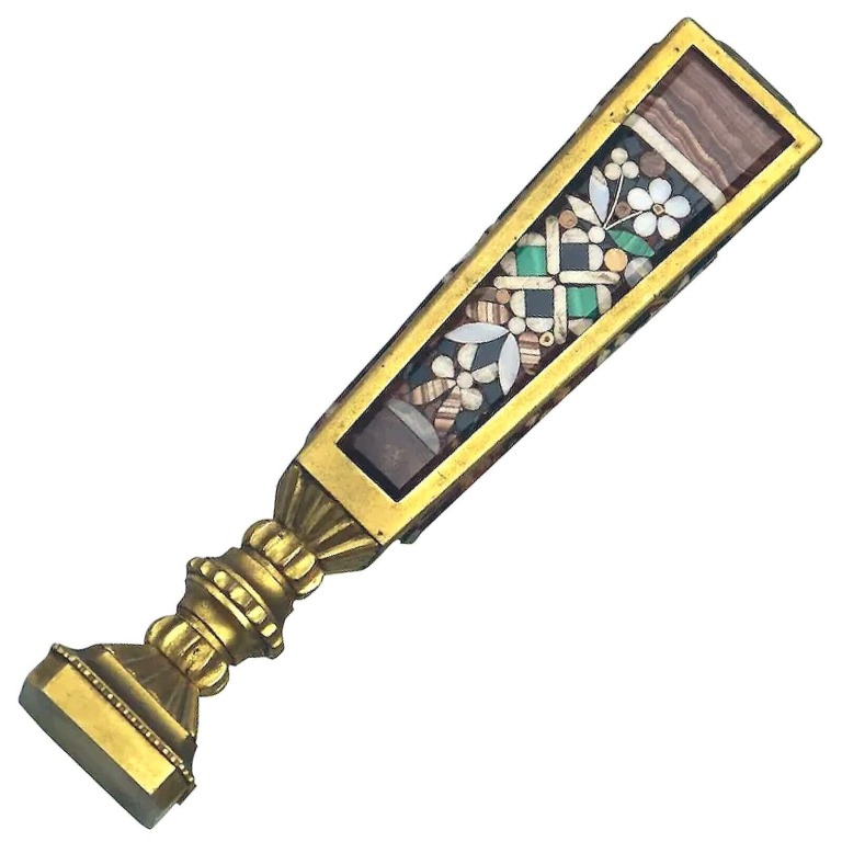 An extremely rare & fine, substantial antique inlaid hardstone Desk Seal C.19thC