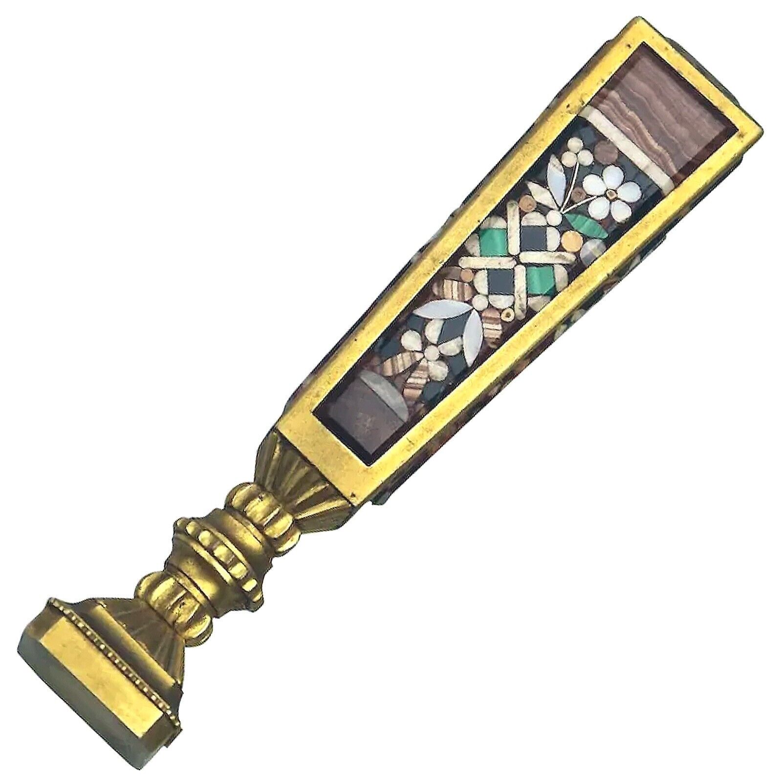 An extremely rare & fine, substantial antique inlaid hardstone Desk Seal C.19thC