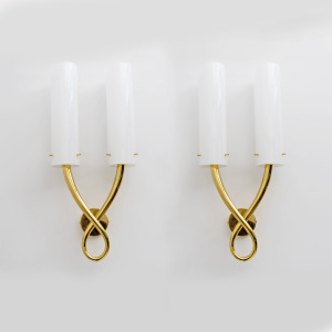 Pair of Large Brass and Murano Glass Sconces in the Style of Gio Ponti
