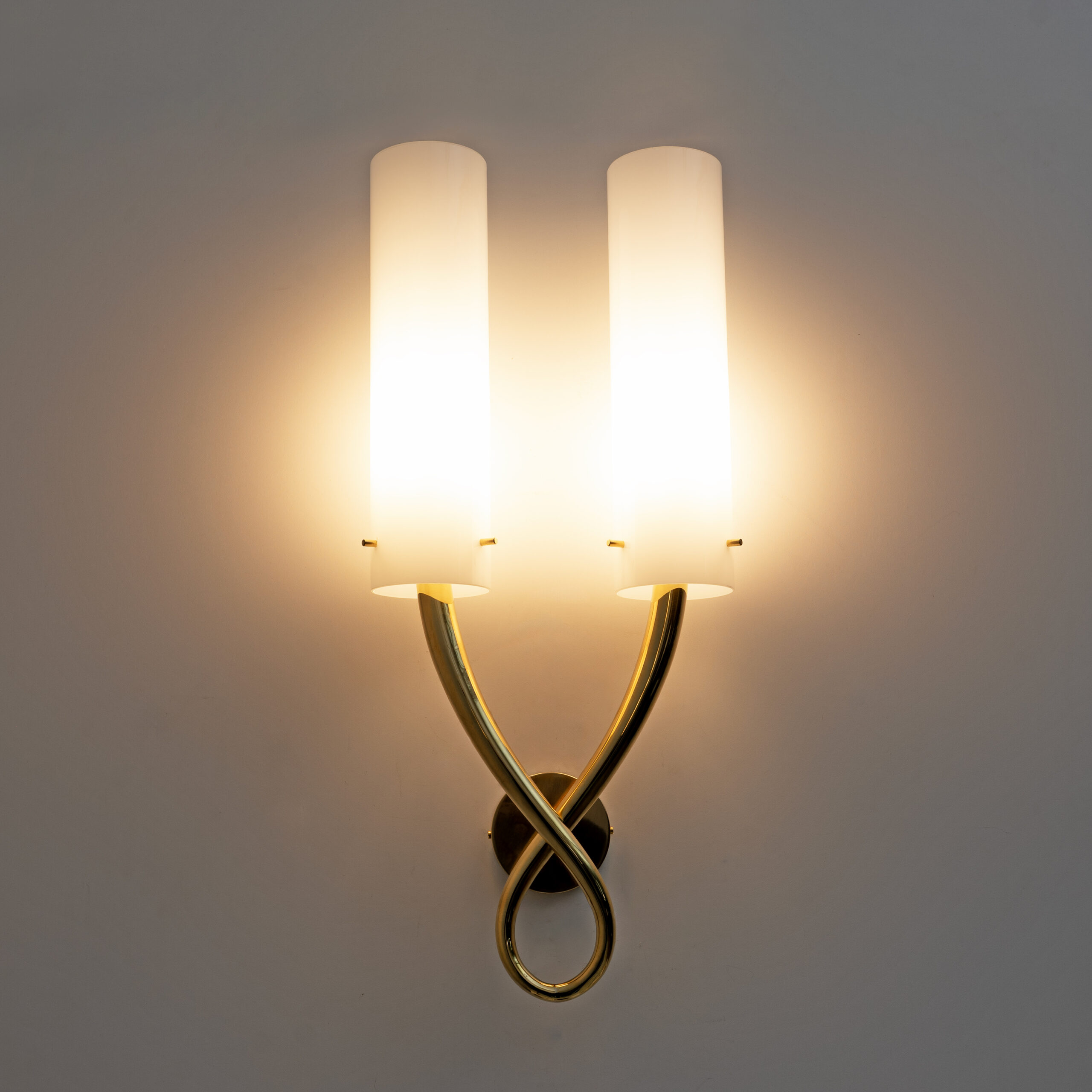 Pair of Large Brass and Murano Glass Sconces in the Style of Gio Ponti