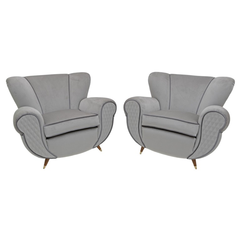 Attributed Guglielmo Ulrich Art Deco Italian Velvet Armchairs, 1940s, Pair
