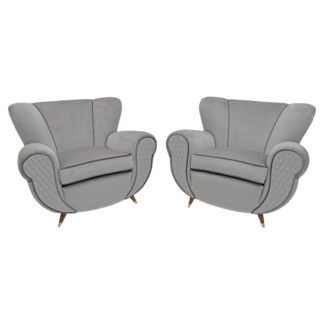 Attributed Guglielmo Ulrich Art Deco Italian Velvet Armchairs, 1940s, Pair