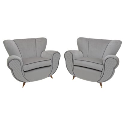 Attributed Guglielmo Ulrich Art Deco Italian Velvet Armchairs, 1940s, Pair