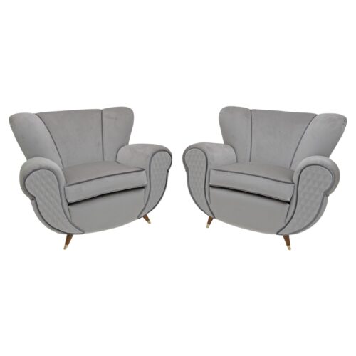 Attributed Guglielmo Ulrich Art Deco Italian Velvet Armchairs, 1940s, Pair