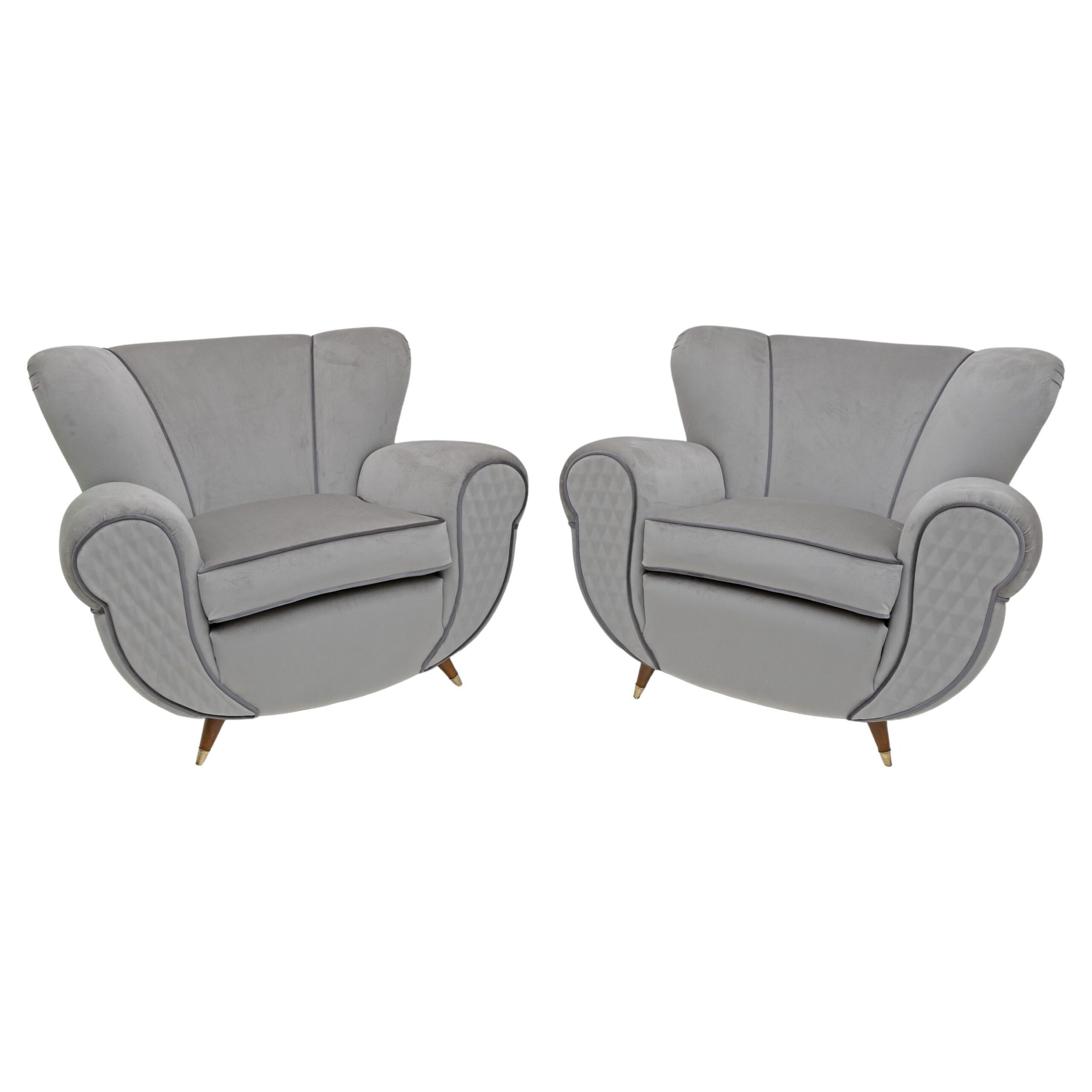 Attributed Guglielmo Ulrich Art Deco Italian Velvet Armchairs, 1940s, Pair