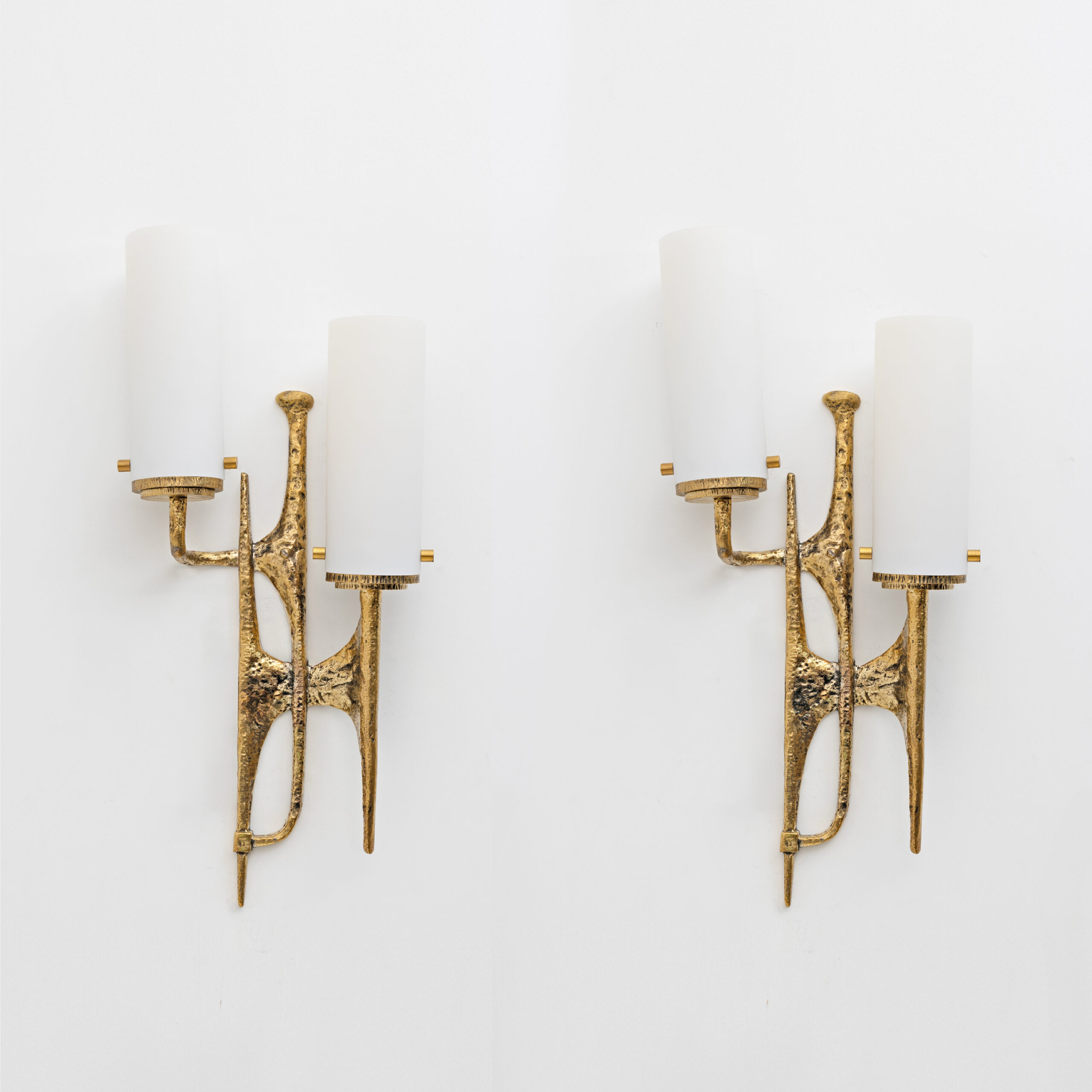 Pair Of Brutalist Bronze Wall And Murano Glass Sconces By Felix Agostini, 1990s