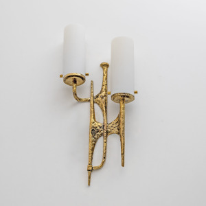 Pair Of Brutalist Bronze Wall And Murano Glass Sconces By Felix Agostini, 1990s