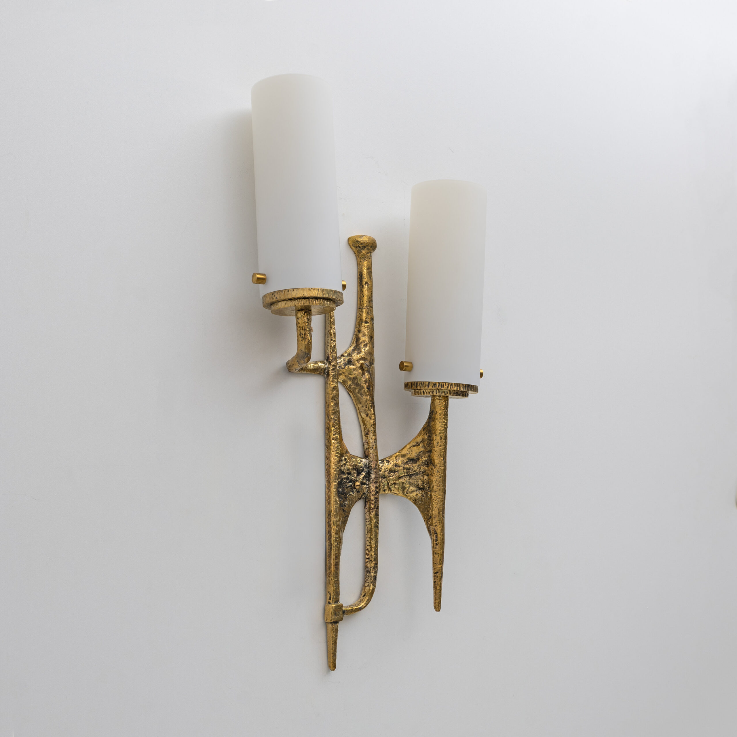 Pair Of Brutalist Bronze Wall And Murano Glass Sconces By Felix Agostini, 1990s