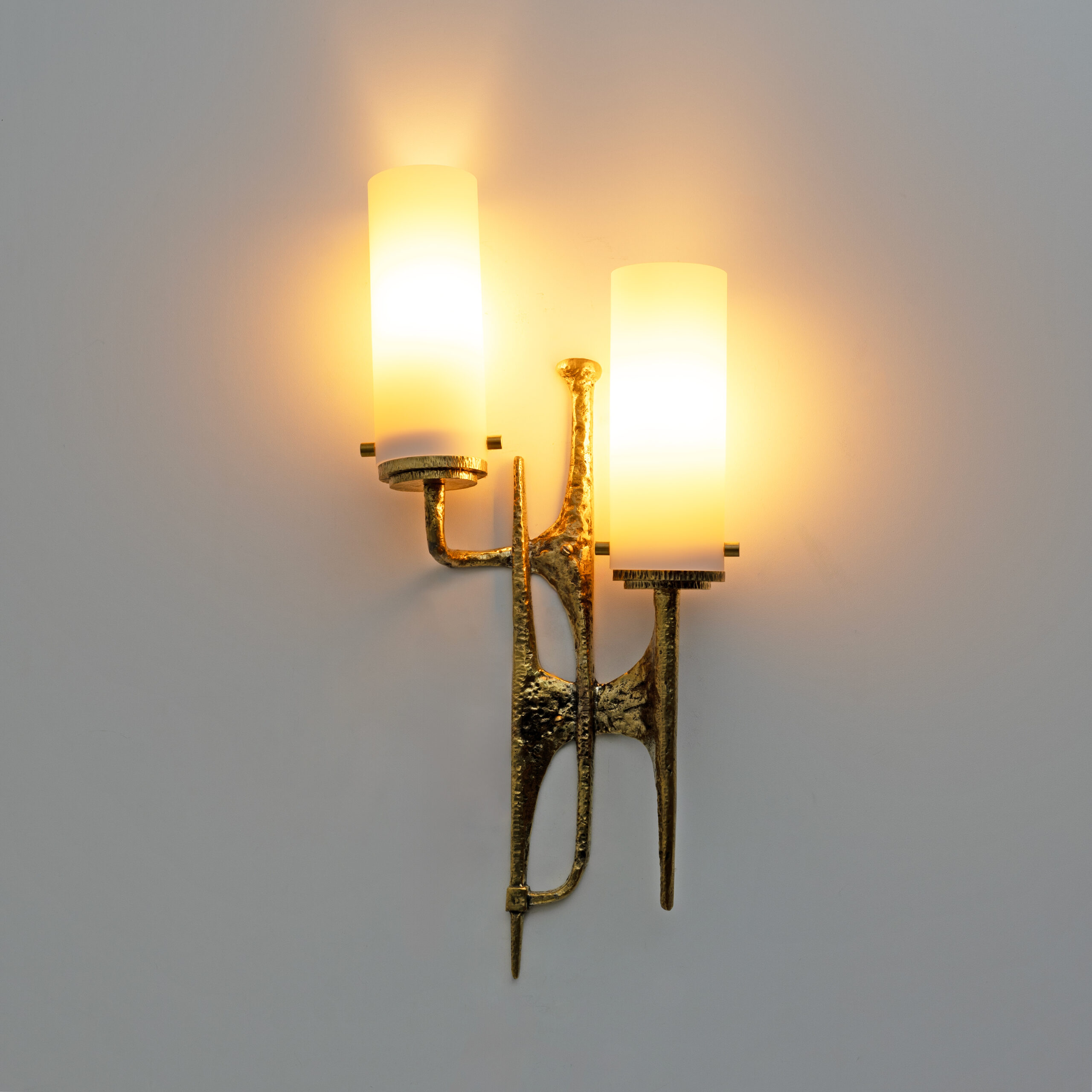 Pair Of Brutalist Bronze Wall And Murano Glass Sconces By Felix Agostini, 1990s
