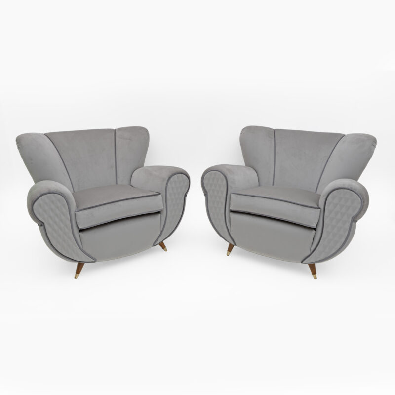 Attributed Guglielmo Ulrich Art Deco Italian Velvet Armchairs, 1940s, Pair