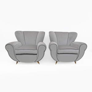 Attributed Guglielmo Ulrich Art Deco Italian Velvet Armchairs, 1940s, Pair