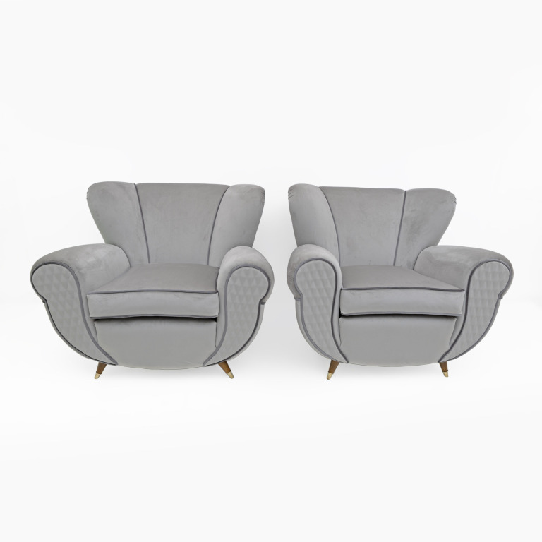 Attributed Guglielmo Ulrich Art Deco Italian Velvet Armchairs, 1940s, Pair - Image 2