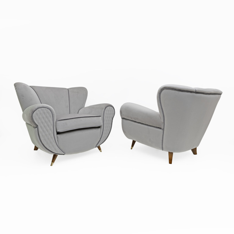Attributed Guglielmo Ulrich Art Deco Italian Velvet Armchairs, 1940s, Pair - Image 11