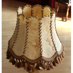 XL - Mid Century table lamp on a heavy opulent brass foot - leather lampshade - Vintage