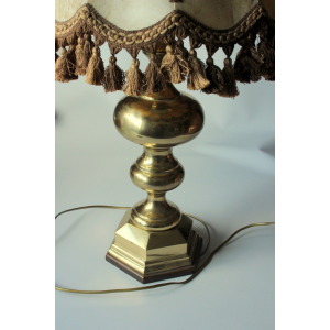 XL - Mid Century table lamp on a heavy opulent brass foot - leather lampshade - Vintage