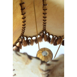 XL - Mid Century table lamp on a heavy opulent brass foot - leather lampshade - Vintage