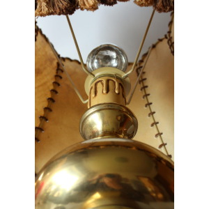 XL - Mid Century table lamp on a heavy opulent brass foot - leather lampshade - Vintage