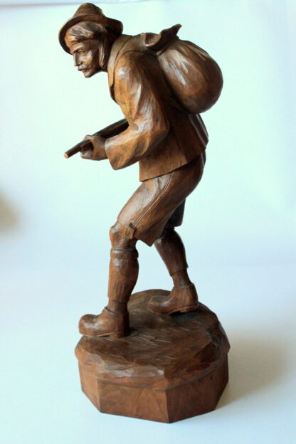 1930s - Antique handcarved wooden sculpture of a hunter