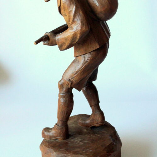 1930s - Antique handcarved wooden sculpture of a hunter