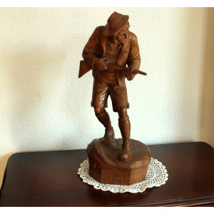 1930s - Antique handcarved wooden sculpture of a hunter