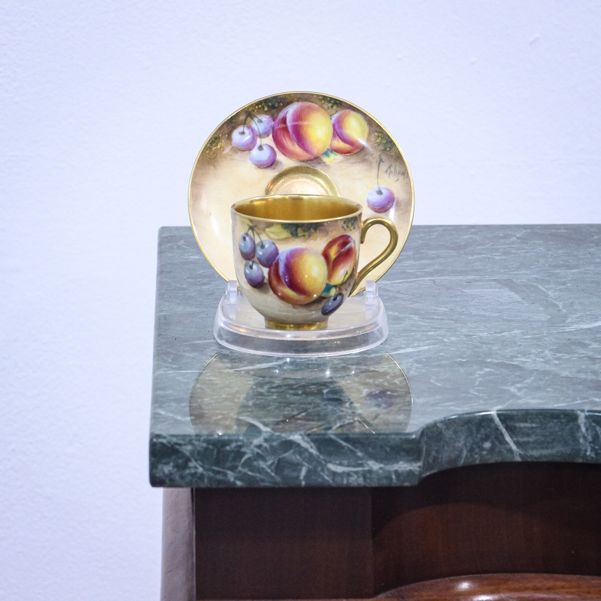 Royal Worcester Demitasse & Saucer Signed Roberts