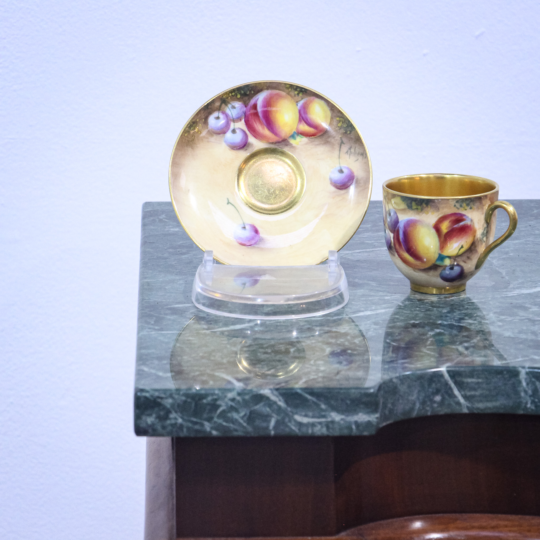 Royal Worcester Demitasse & Saucer Signed Roberts