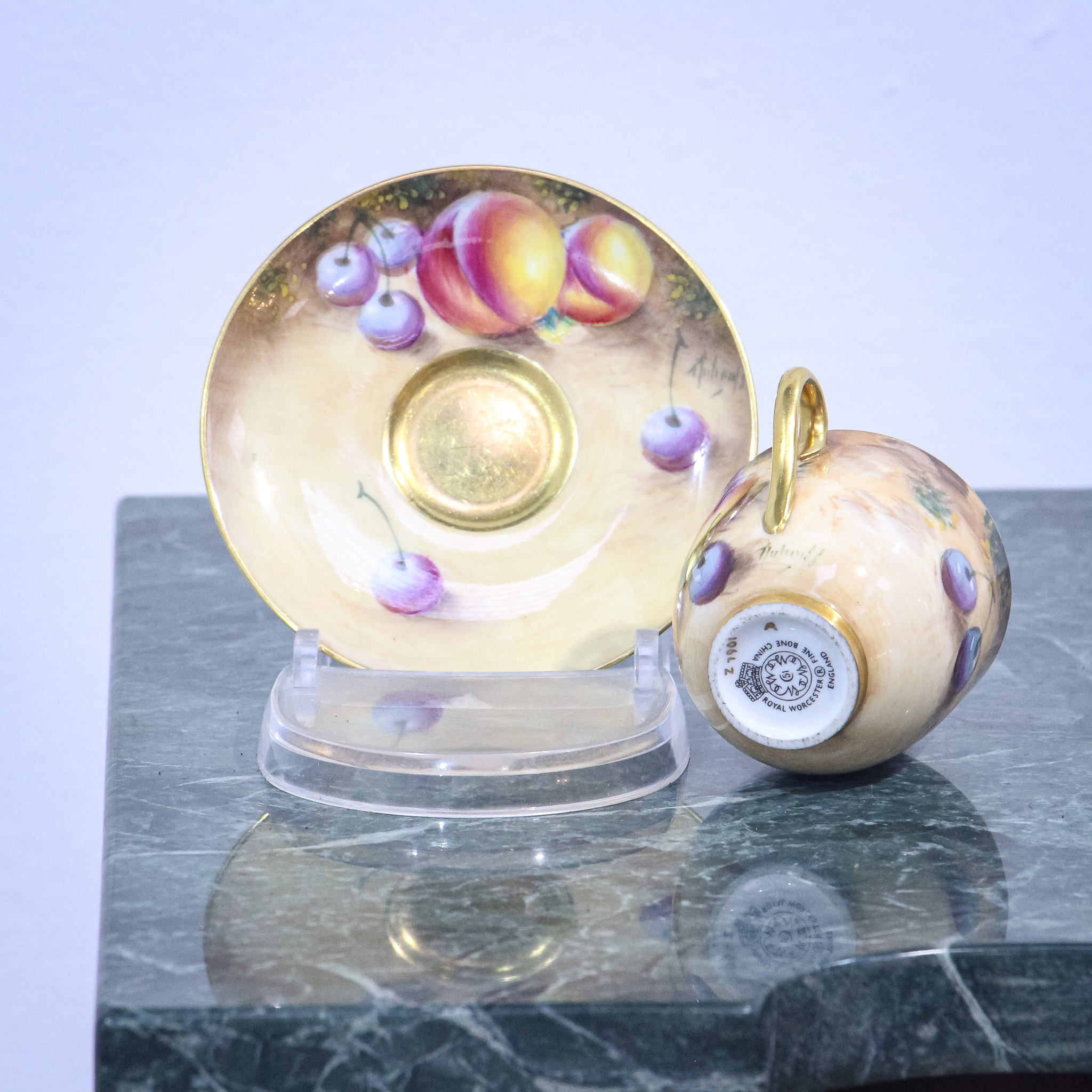 Royal Worcester Demitasse & Saucer Signed Roberts
