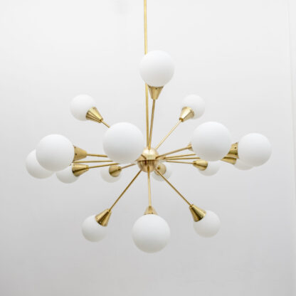 Mid-Century Modern Italian Brass and Glass Opaline Large Sputnik Chandelier, 70s - Image 2