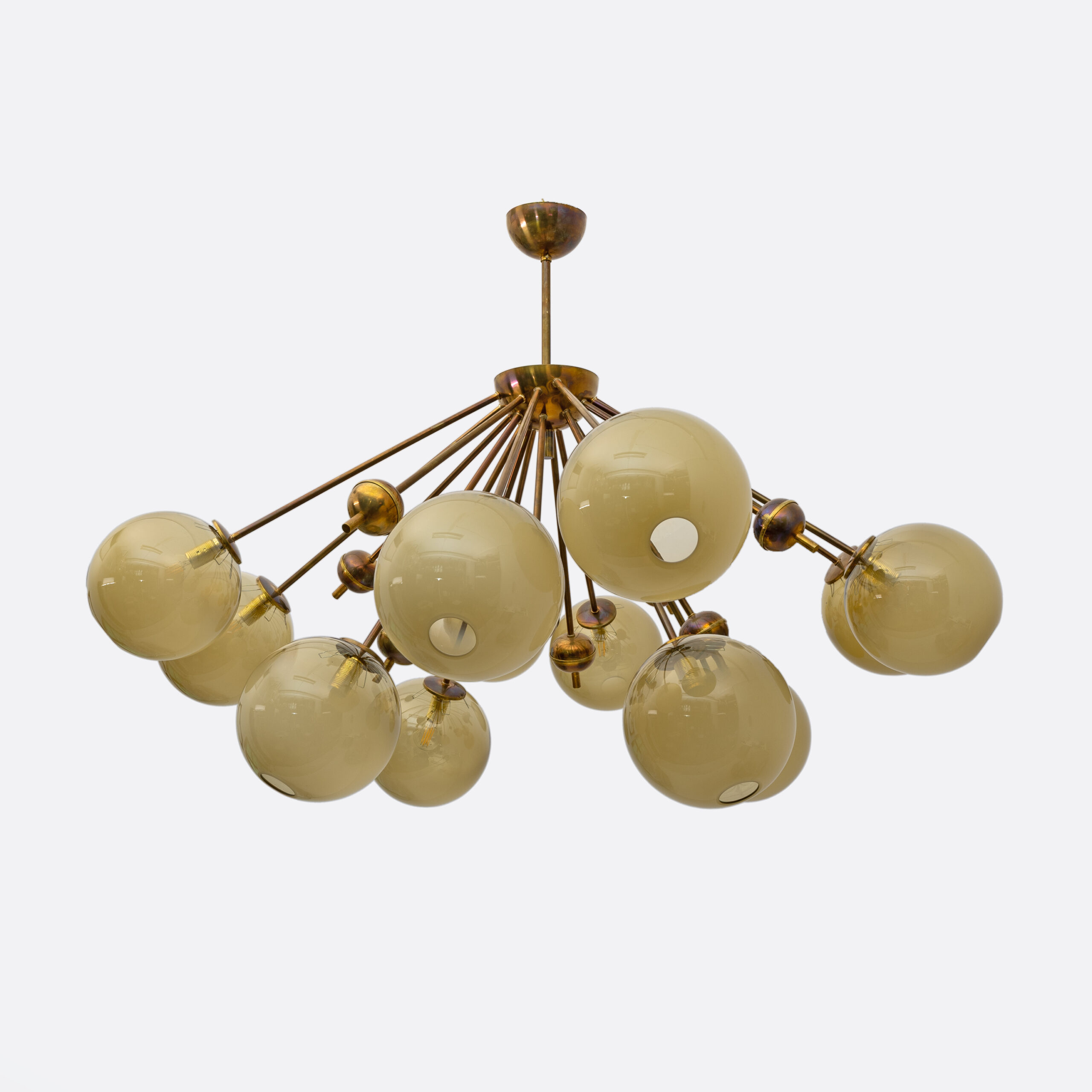 Mid-Century Italian Burnished Brass and Murano Glass Large Sputnik Chandelier