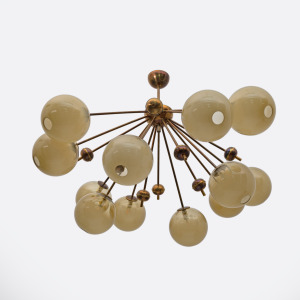 Mid-Century Italian Burnished Brass and Murano Glass Large Sputnik Chandelier