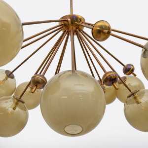 Mid-Century Italian Burnished Brass and Murano Glass Large Sputnik Chandelier
