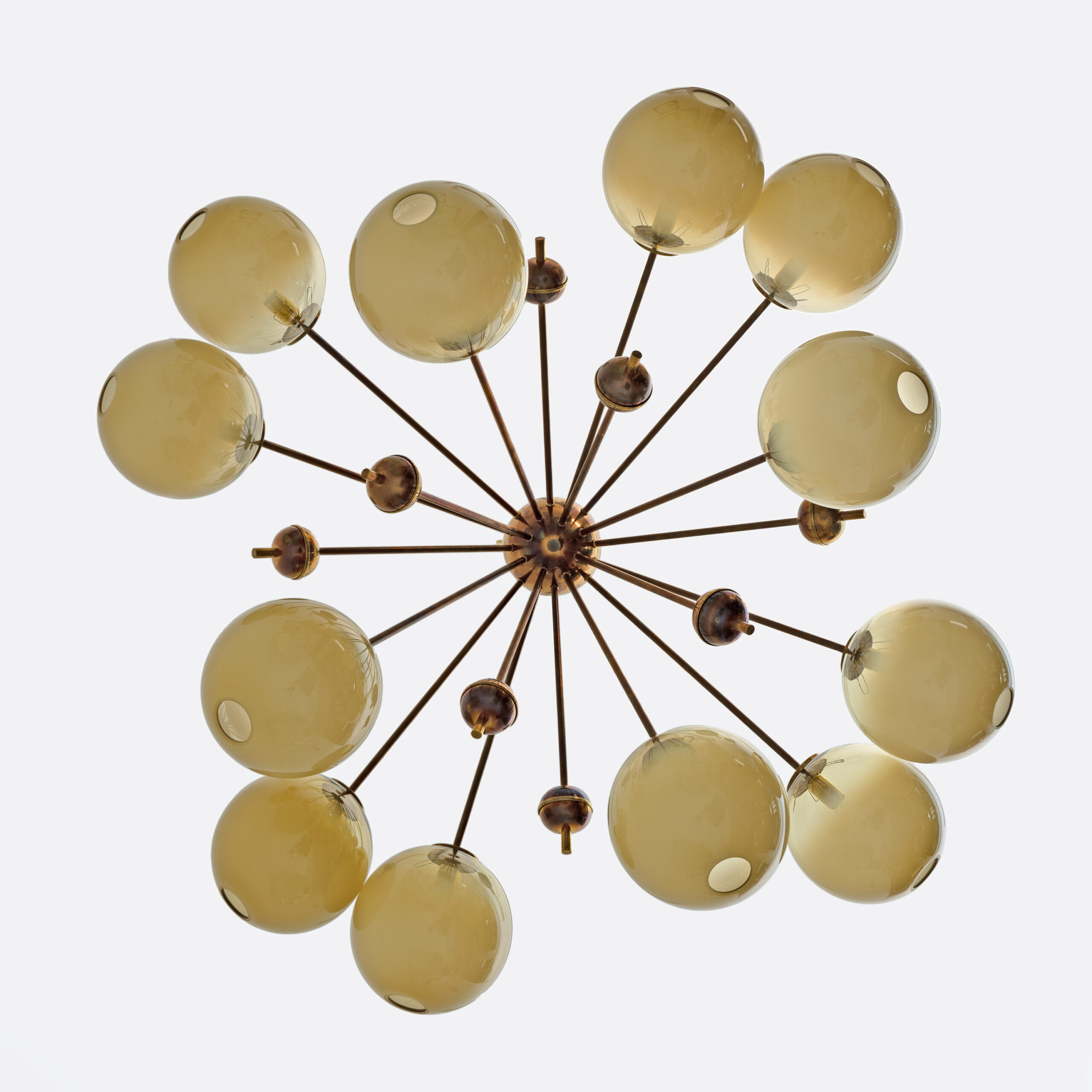 Mid-Century Italian Burnished Brass and Murano Glass Large Sputnik Chandelier