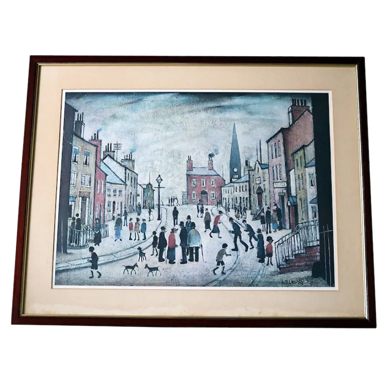 A large Laurence Stephen Lowry Coloured Print in quality wood frame C.20thC