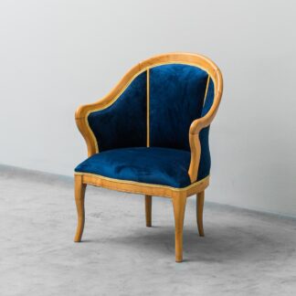 Vintage Armchair In Solid Wood Blue Velvet 1950s