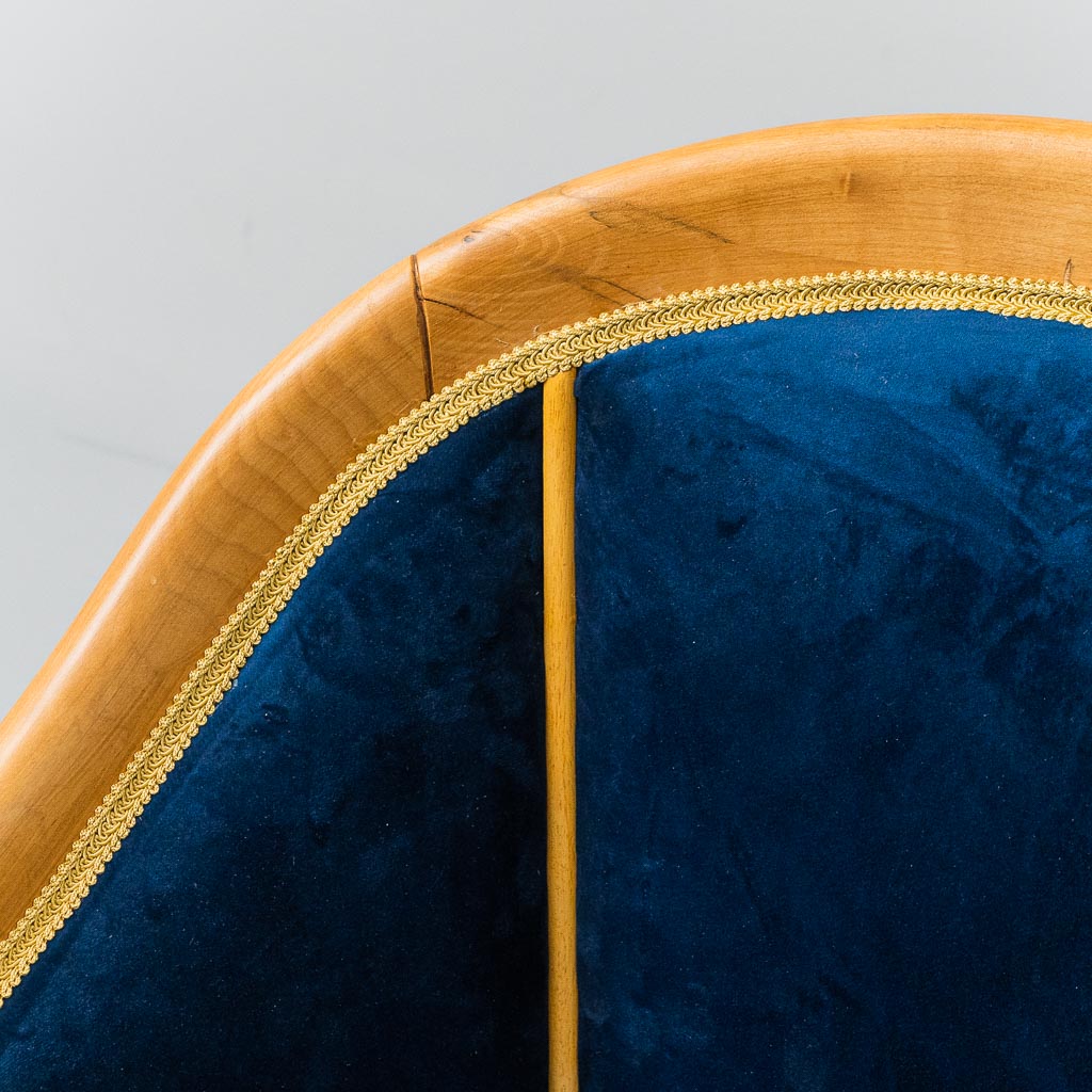 Vintage Armchair In Solid Wood Blue Velvet 1950s