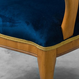 Vintage Armchair In Solid Wood Blue Velvet 1950s