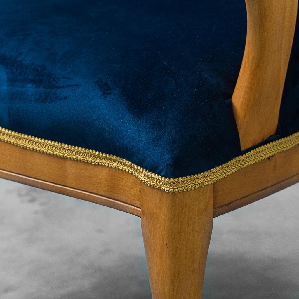 Vintage Armchair In Solid Wood Blue Velvet 1950s
