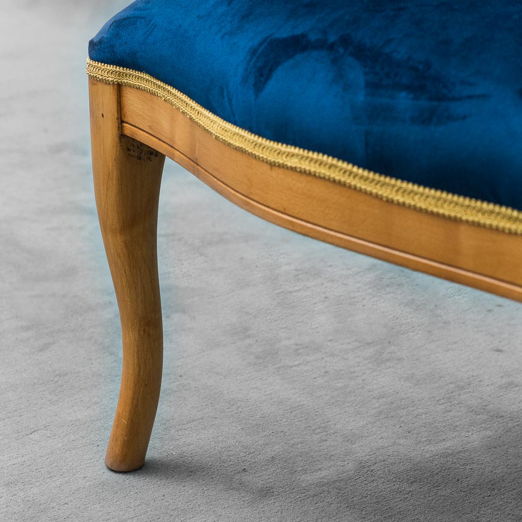 Vintage Armchair In Solid Wood Blue Velvet 1950s