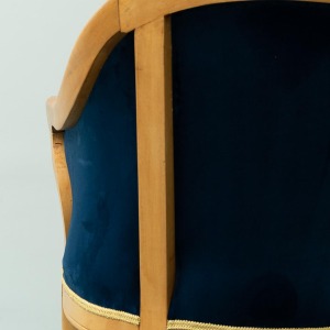 Vintage Armchair In Solid Wood Blue Velvet 1950s