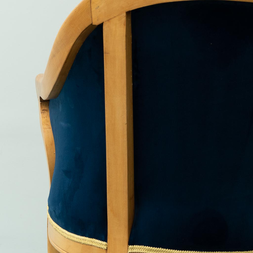 Vintage Armchair In Solid Wood Blue Velvet 1950s