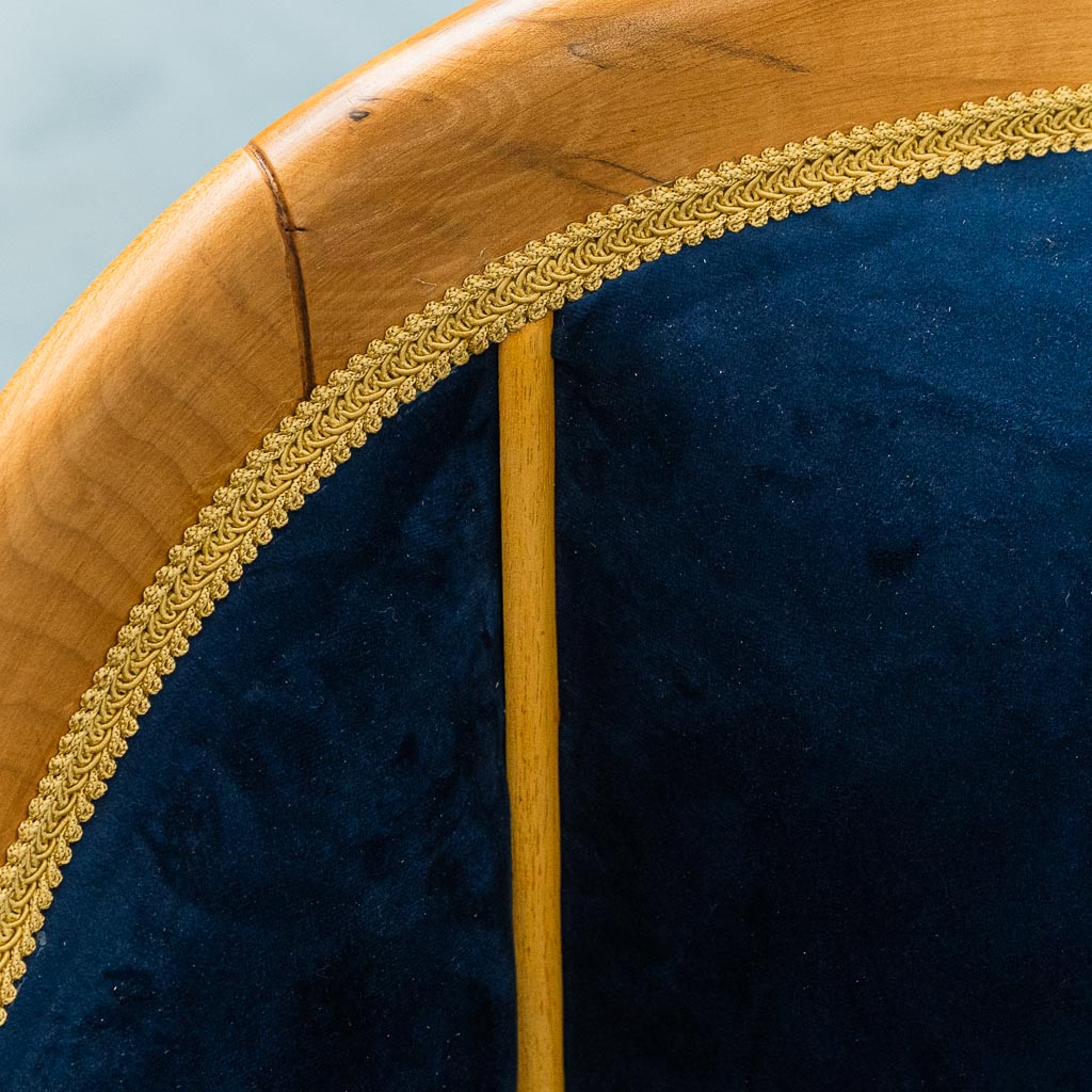 Vintage Armchair In Solid Wood Blue Velvet 1950s
