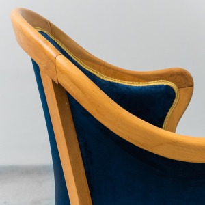 Vintage Armchair In Solid Wood Blue Velvet 1950s