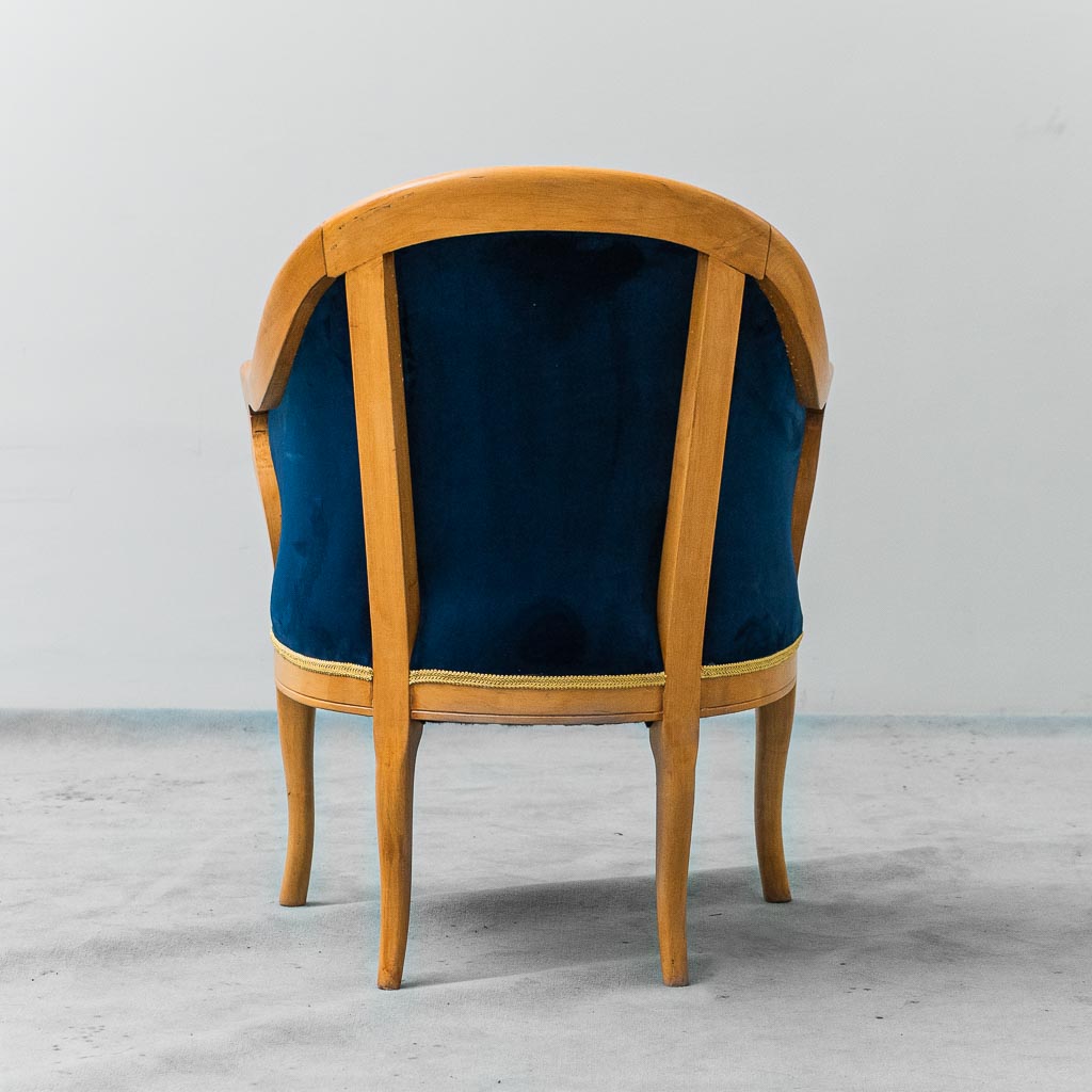 Vintage Armchair In Solid Wood Blue Velvet 1950s
