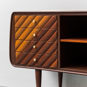 Vintage Wooden Sideboard With Brass Details From The 60s