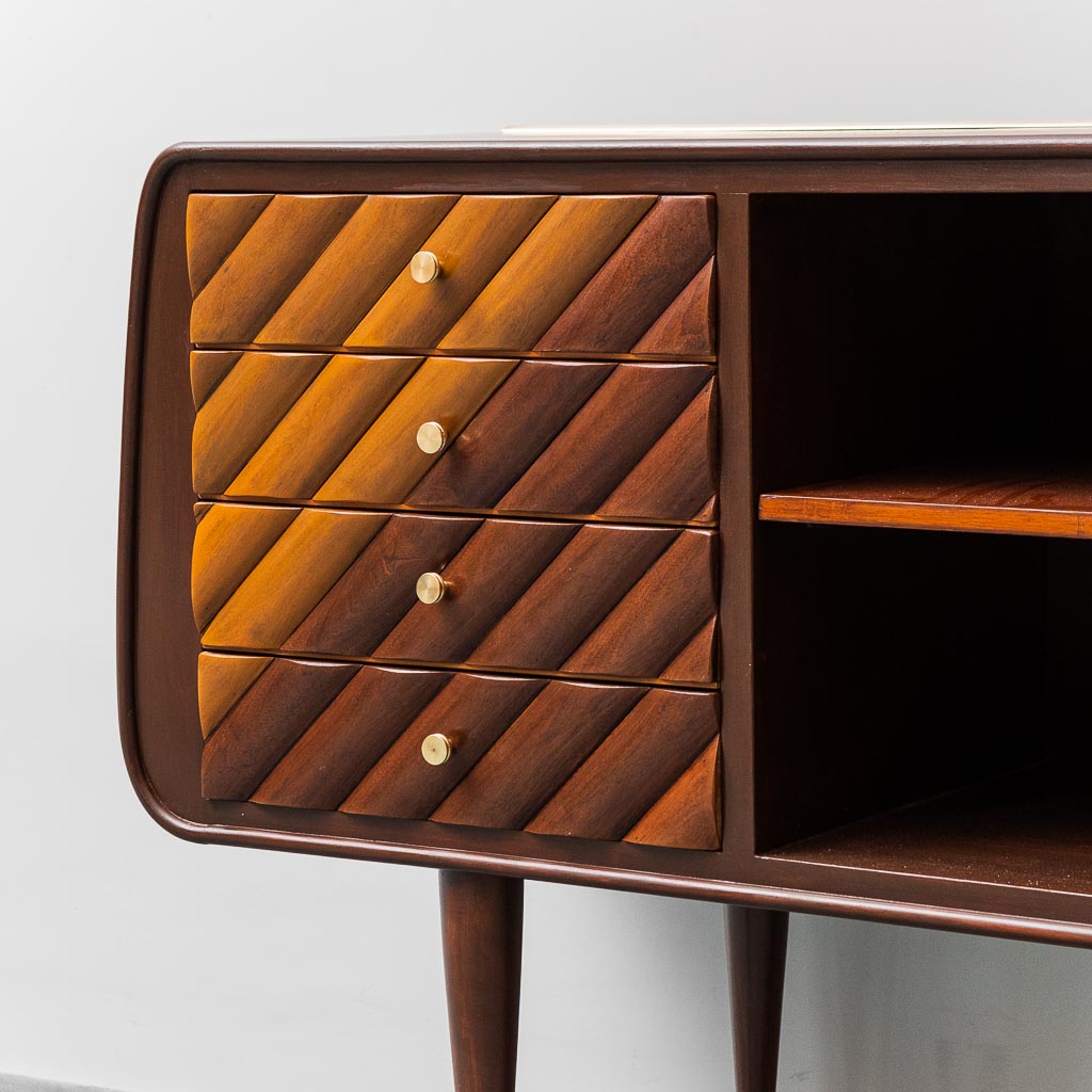 Vintage Wooden Sideboard With Brass Details From The 60s