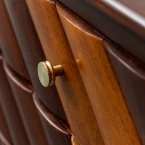 Vintage Wooden Sideboard With Brass Details From The 60s